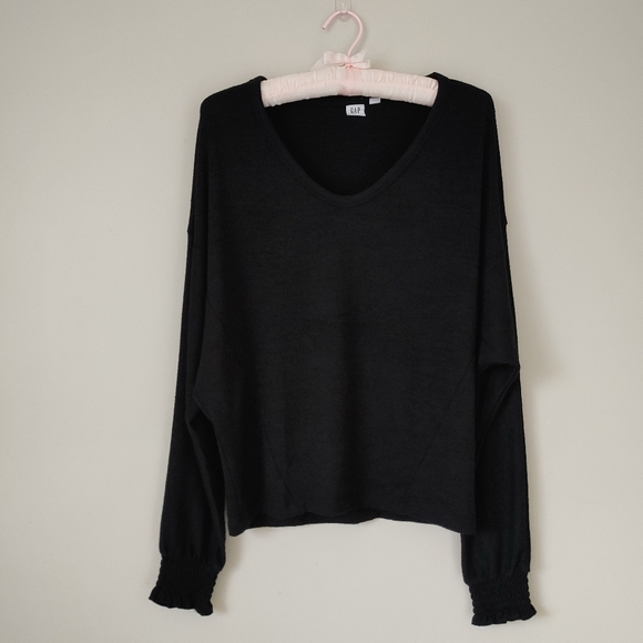 GAP Softspun Long Sleeve Top with Smocked Cuffs Size XS Black - Picture 5 of 11